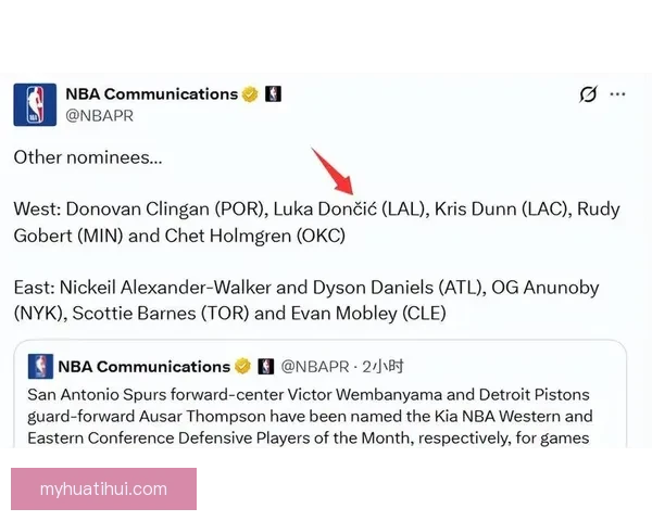 东契奇荣膺生涯第七次月最佳场均37+8+7表现出色 获防守提名